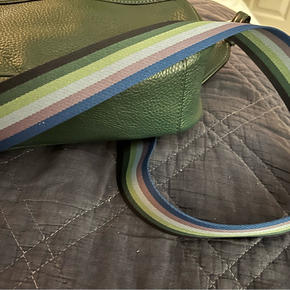 Green Coach Leather bag with stripe straps